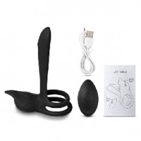 Couples Vibrator with Dual Penis Rings 10 Function Remote Control Silicone BLACK